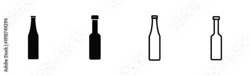 Bottle icons representing drinks and beverages, solid and outline variations