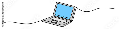 Editable continuous one line drawing laptop vector for tech blogs and modern websites. Ideal for symbolizing remote work, digital lifestyles, and minimalist technology.