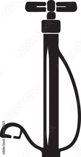 Simple black silhouette illustration of a bicycle floor pump tool used for inflating tires efficiently.