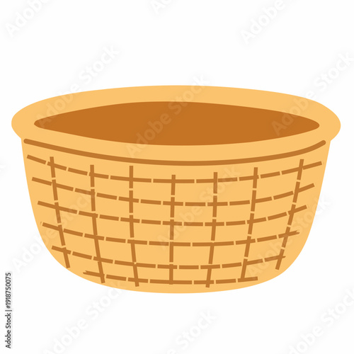 Woven Basket in Flat Style for Tropical Market Theme