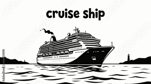 cruise ship boat vessel in calm sea ocean marine water travel tourism waves horizon navigation vector illustration