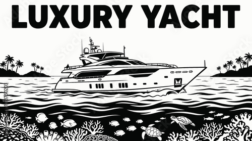 luxury yacht boat vessel in tropical sea ocean marine water travel waves horizon navigation vector illustration