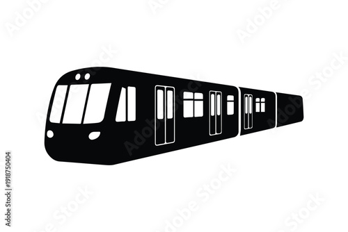 Modern metro train silhouette vector isolated on transparent background. Urban public transport icon.