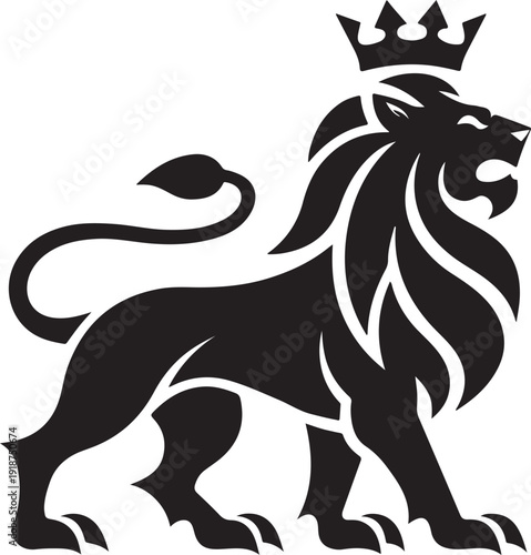 Minimal Royal Lion Silhouette Vector United Kingdom Heraldic Symbol Black Minimalist Isolated Transparent Background Premium Stock Illustration Design