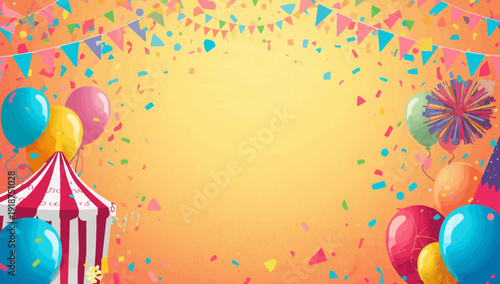 Vector carnaval background design template with vibrant flat design elements, featuring a lively and festive atmosphere,