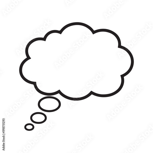 Black outline vector illustration of a thought bubble, minimalist comic speech cloud icon isolated on white background for communication, ideas, and thinking design concepts