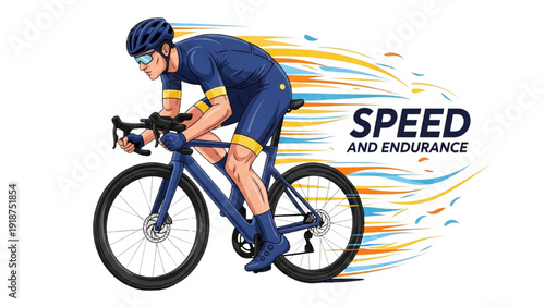 Illustration of a Cyclist Leaning Forward in Motion, Speed and Endurance Sports Concept