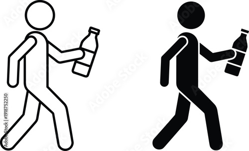Drunk man holding alcohol bottle silhouette vector illustration, intoxicated person icon set, alcoholism addiction concept isolated on white background