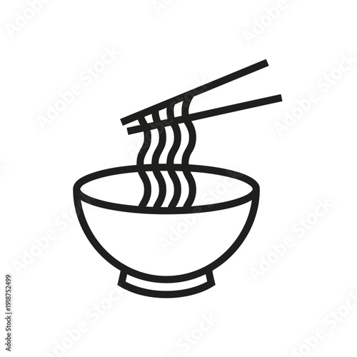 Bowl of noodles with chopsticks icon illustration simple line art