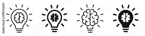 Brain and light bulb icons representing ideas, innovation, and intelligence