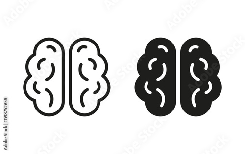 Brain icon outline and filled style symbol for mind and intelligence