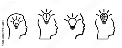 Brain icons with light bulbs representing ideas and thinking processes