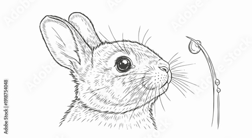 Detailed sketch of a curious rabbits head and whiskers.