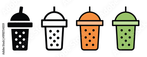 Bubble tea cup icons set for food and drink design