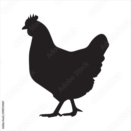 A striking silhouette of a chicken against a plain white background