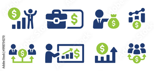 Business and finance growth icons showing success career and investment strategy development