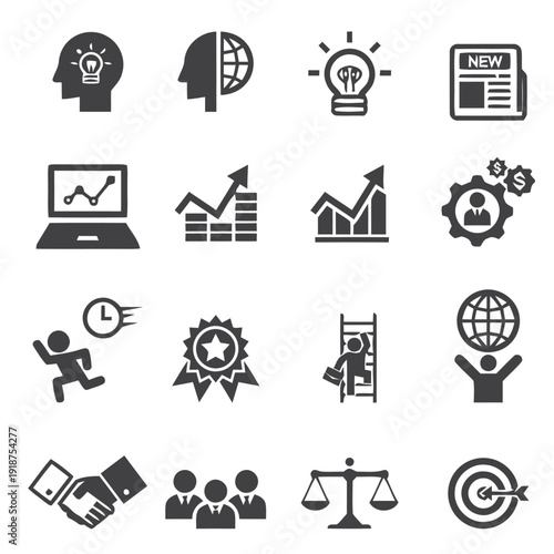 Business and finance flat icons set vector illustration concept of success strategy and startup elements