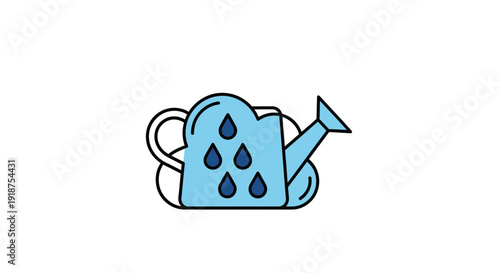 Blue Watering Can Illustration with Water Drops.