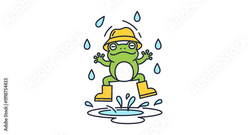 Cartoon Frog Wearing Rain Boots Standing Water.