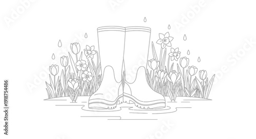 Pair of Wellies Standing in Water.