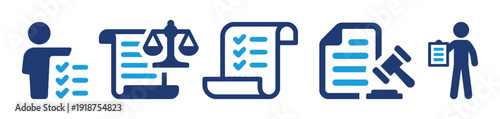 Business document compliance legal process and checklist icons