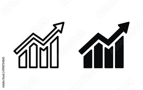 Business growth bar chart icon with rising arrow showing financial success and market trends