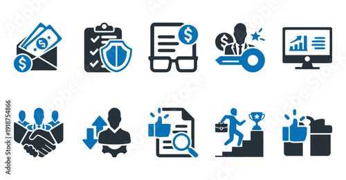 Business growth and success icons for finance and strategy