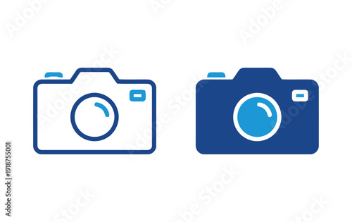Camera icons set outline and filled photographic equipment symbols