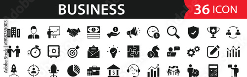 Business icons set for strategy success and corporate growth concepts