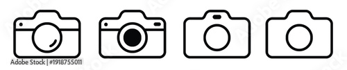 Camera icons set, photography equipment, modern and vintage camera outlines, image capture devices