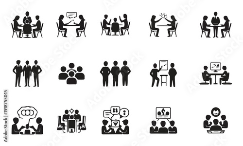 Business meeting and teamwork icons for collaboration and discussion