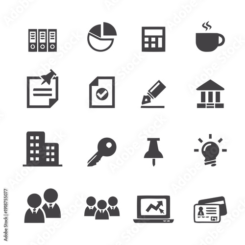 Business office supplies and elements icon set vector