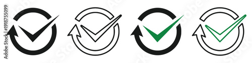 Check mark icons with circular arrows for refresh or complete action