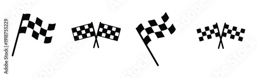 Checkered racing flags icons set, finish line flags filled and outline versions