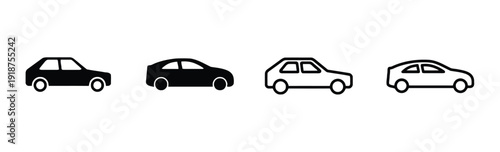 Car icons set in different styles showing vehicle silhouettes