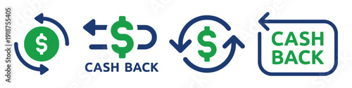 Cash back icons featuring dollar signs and circular arrows symbolizing return