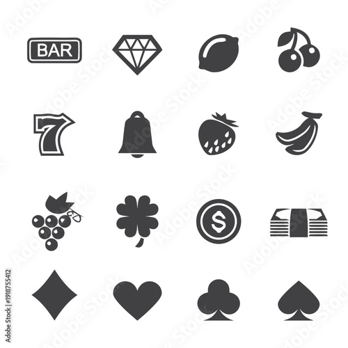 Casino and gambling icons set for game symbols
