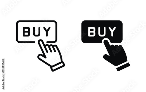 Buy button with finger clicking icon representing online shopping and e-commerce concept outline and solid style