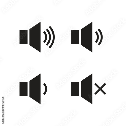 Classic black speaker volume control icons for computer system interface