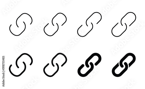Chain link icons in outline and solid styles, representing connection and network
