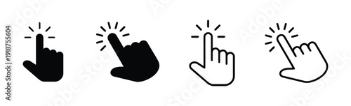 Clicking hand cursor icon set for user interaction and selection