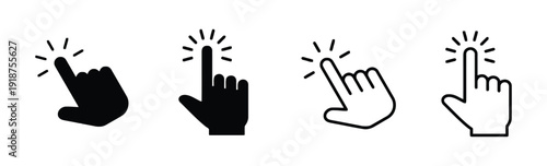 Clicking hand cursor icon set for user interaction and selection
