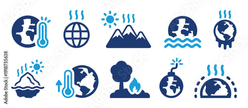 Climate change icons showing global warming and environmental issues