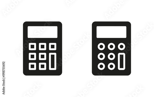 Calculator icons one with square buttons and one with circular buttons for math and finance calculations