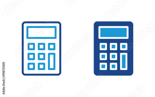 Calculator icons set outline and filled mathematical device symbols
