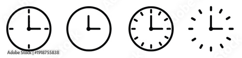 Clock face icons showing different times and styles for timekeeping and scheduling