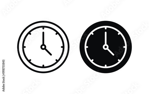 Clock face icons showing time, one outline and one solid black, representing hours or scheduling