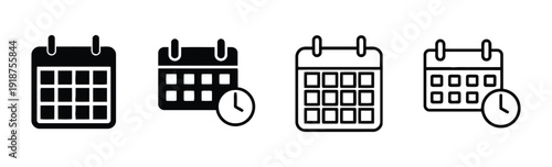 Calendar and clock icons set vector flat design set of calendar and clock symbols