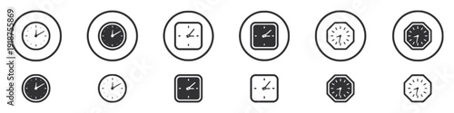 Clock icons showing different times and shapes