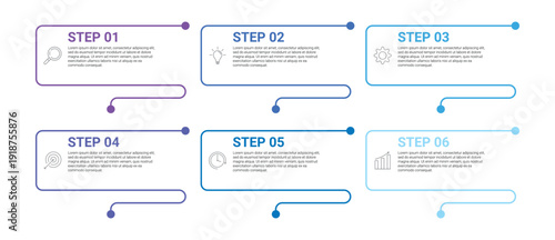 A blurry infographic with six steps and colorful graphics